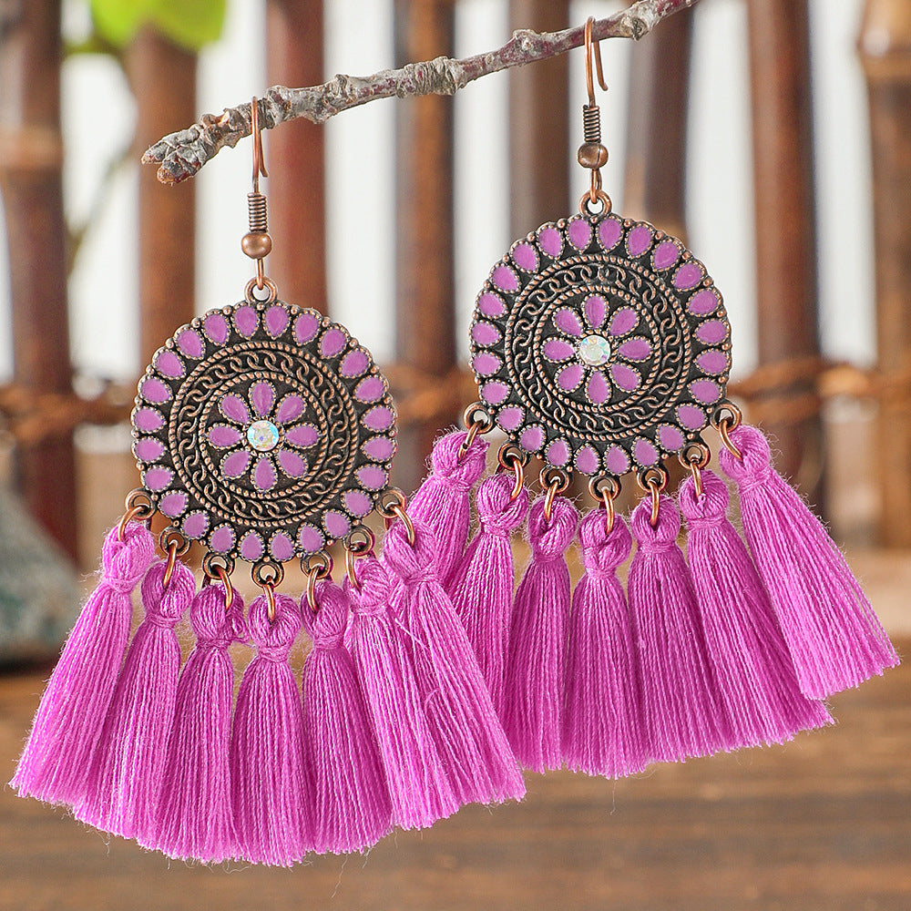 Wholesale Alloy Bohemian Tassel Earrings Trendy Fashion Accessory for Boutique Resale