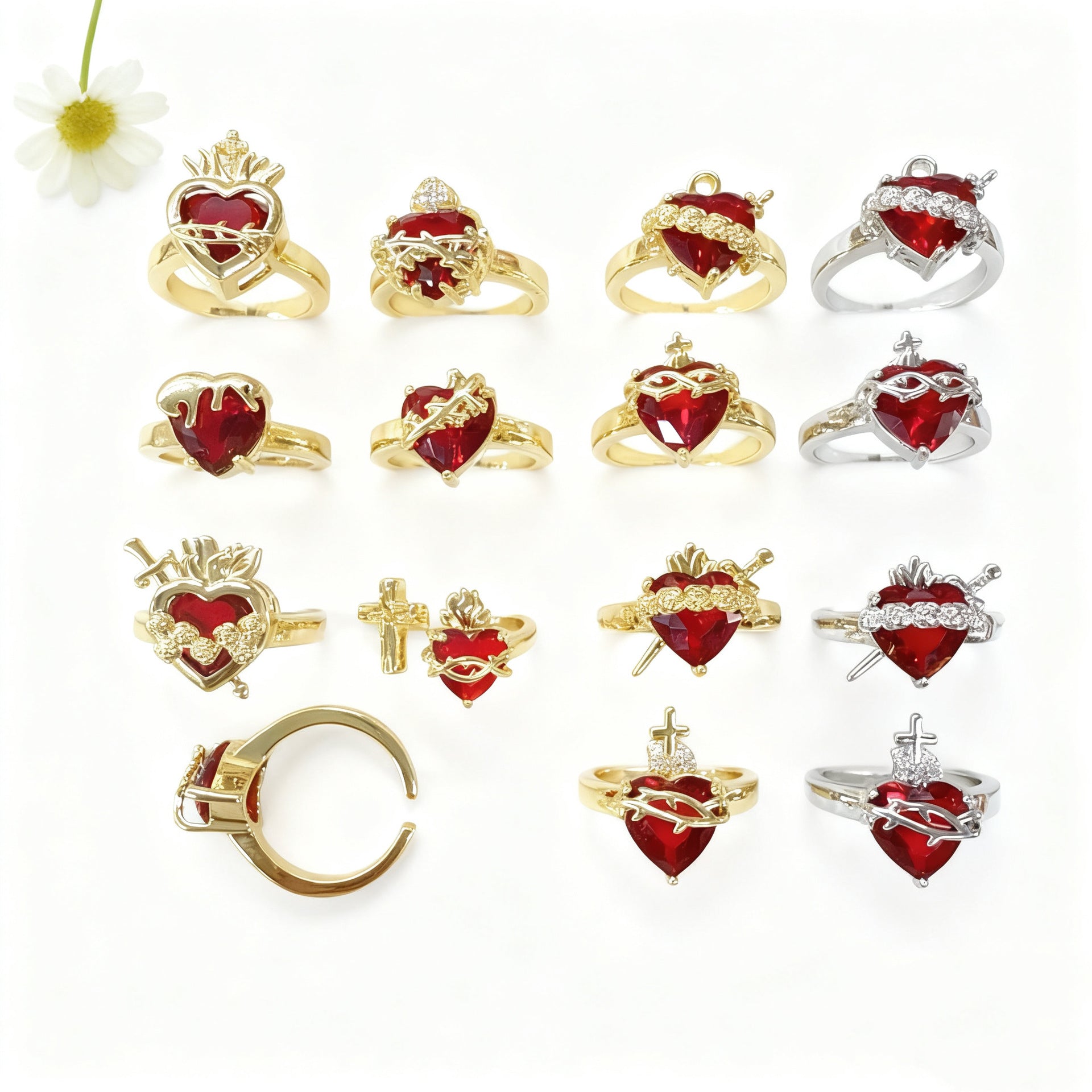 Wholesale Stylish Crown Heart Zircon Open Ring For Women Red Copper Fashion Jewelry Accessory For Everyday Wear And Boutique Resale
