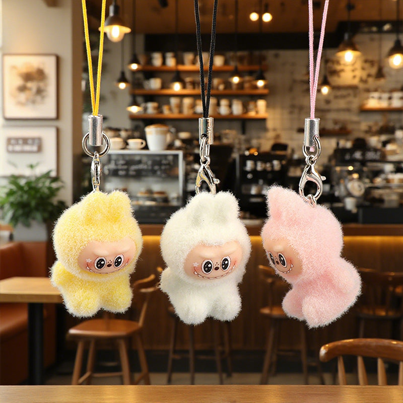 Wholesale 10pcs flocking cute cartoon keychain mobile phone chain