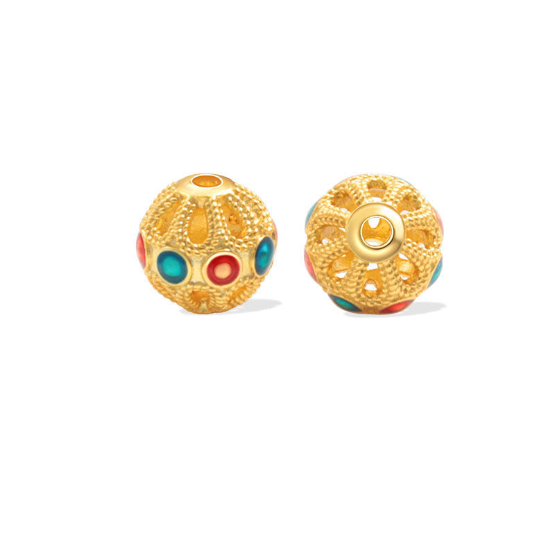 Wholesale S925 sterling silver ancient gold cloisonne auspicious spacer beads enamel loose beads