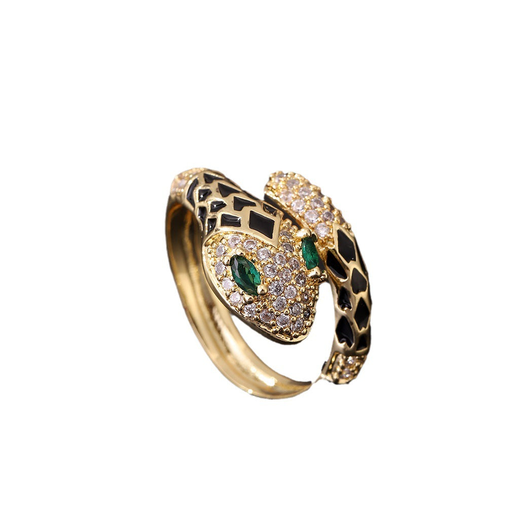 Wholesale  Gold-Plated Retro green eye snake ring