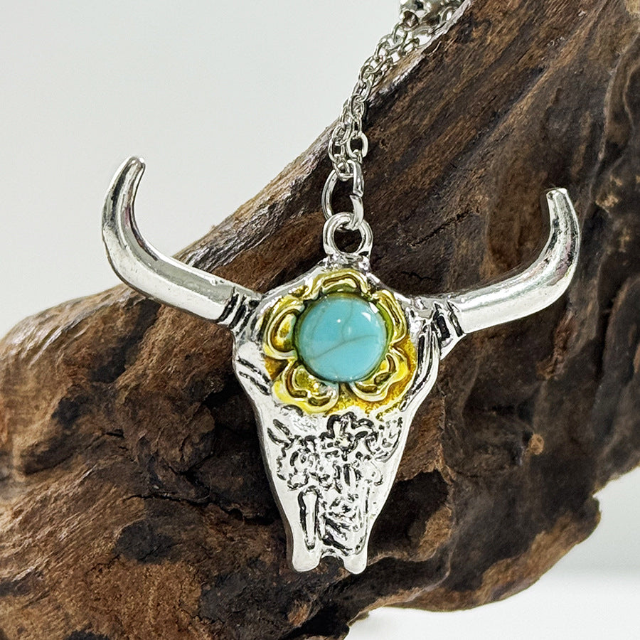 Wholesale Retro Cowboy Bull Head Boots Pendant Necklace Set Zinc Alloy Jewelry Accessory