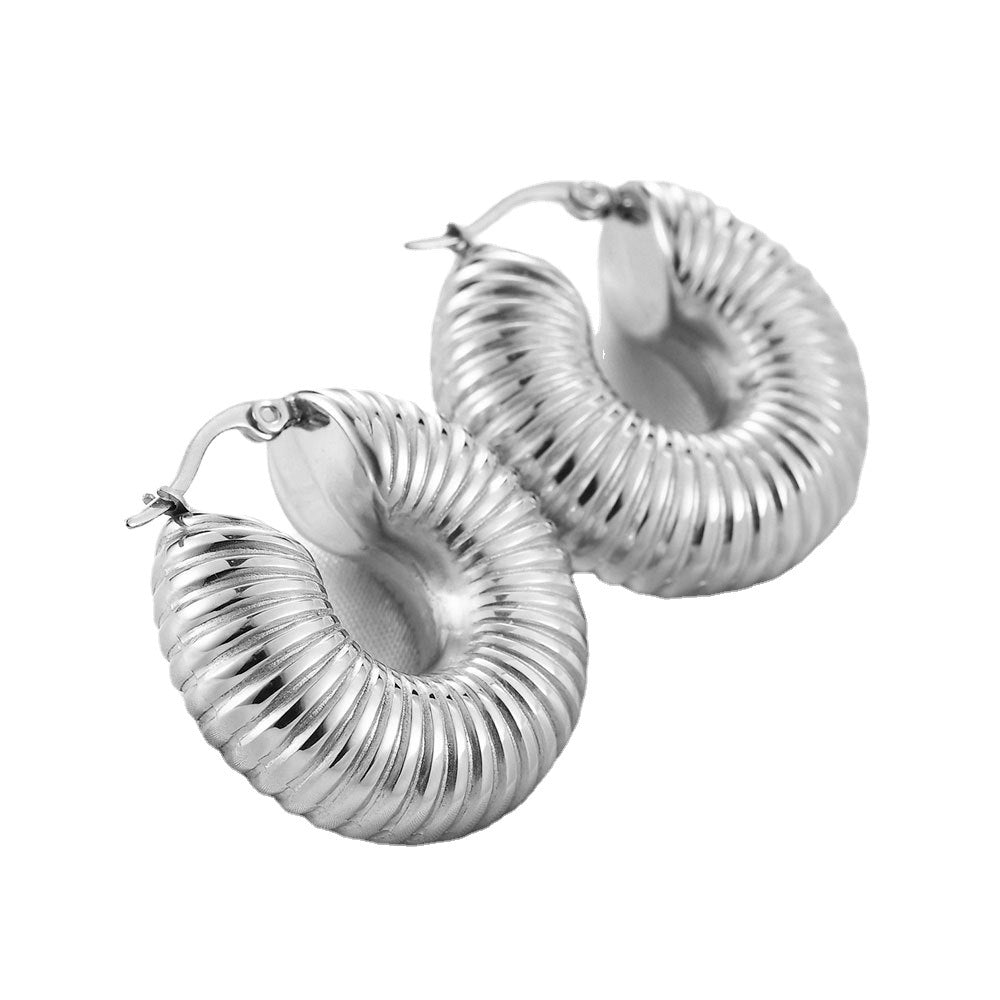 Wholesale all-match titanium steel 18K gold circle electric water pipe shape earrings