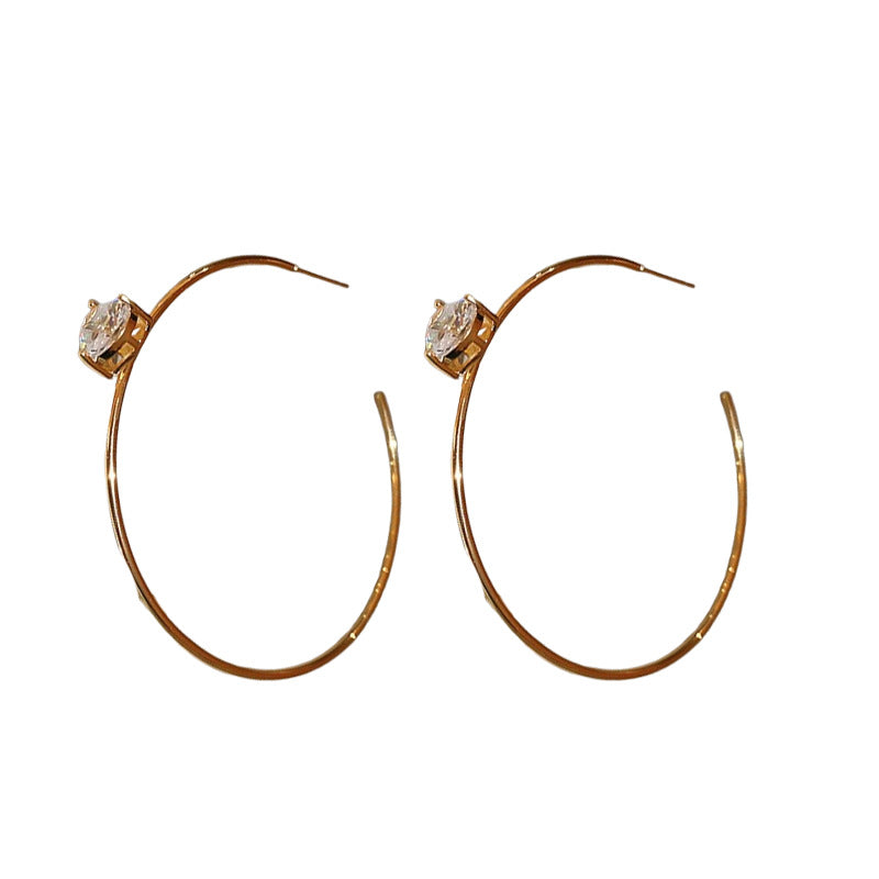 Wholesale Real Gold Silver Needle Zircon Love C- shaped Earrings