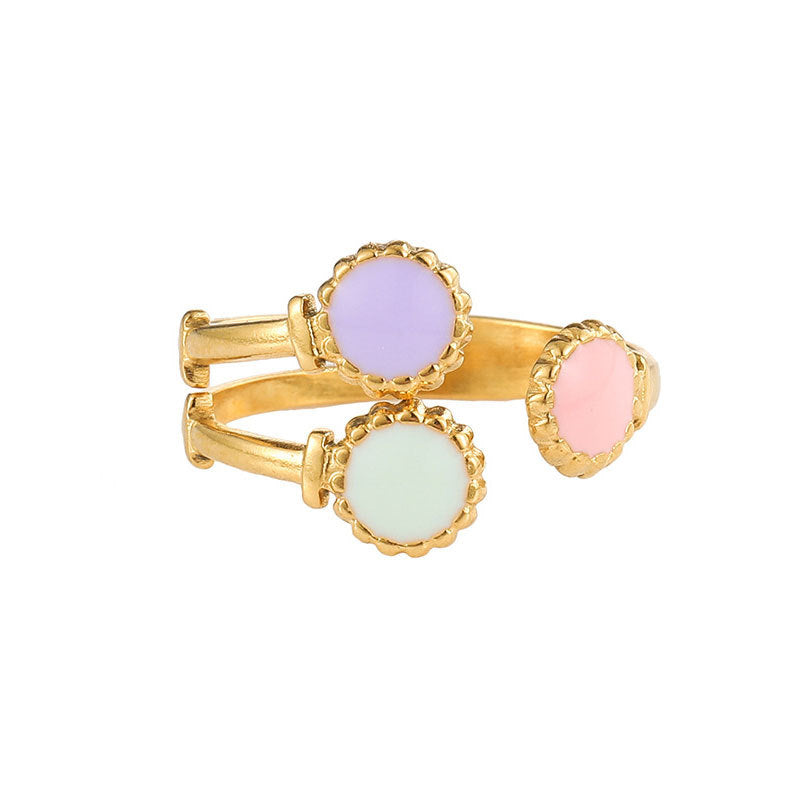 Wholesale Retro High-grade Sense Stainless Steel Golden Open Dot Oil Drop Ring