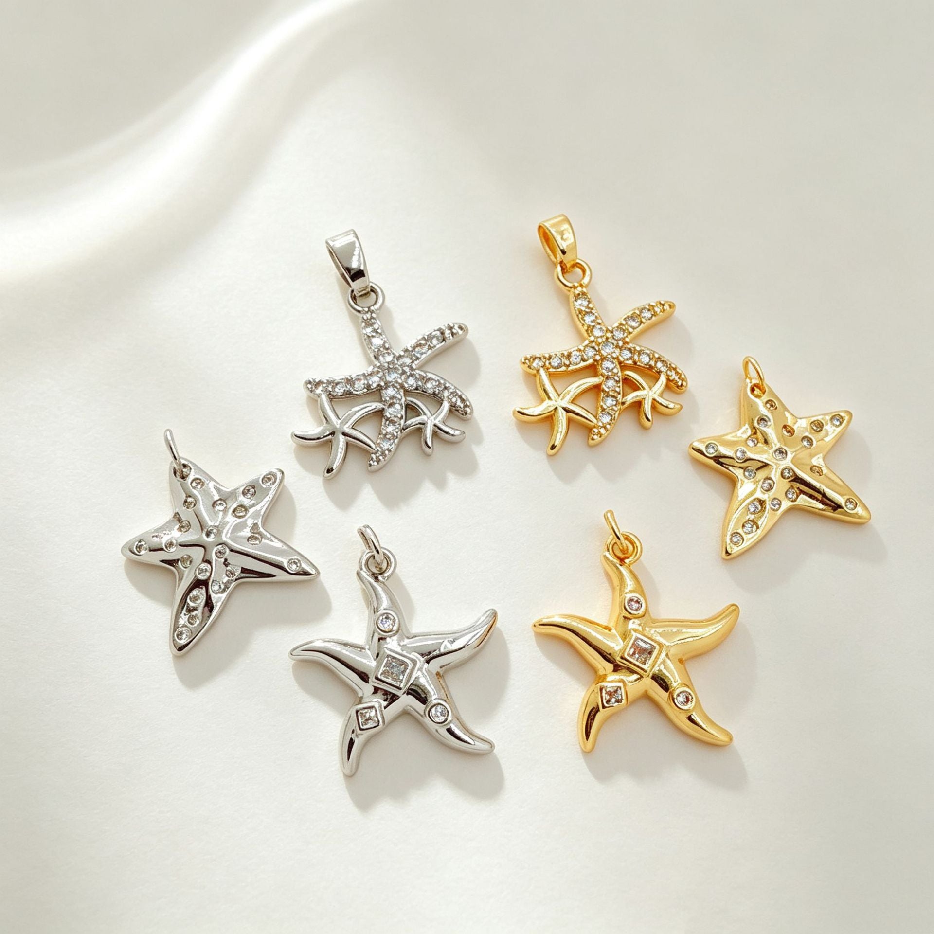 Wholesale Gold Plated Copper Starfish Zircon Necklace Trendy Fashion Accessory