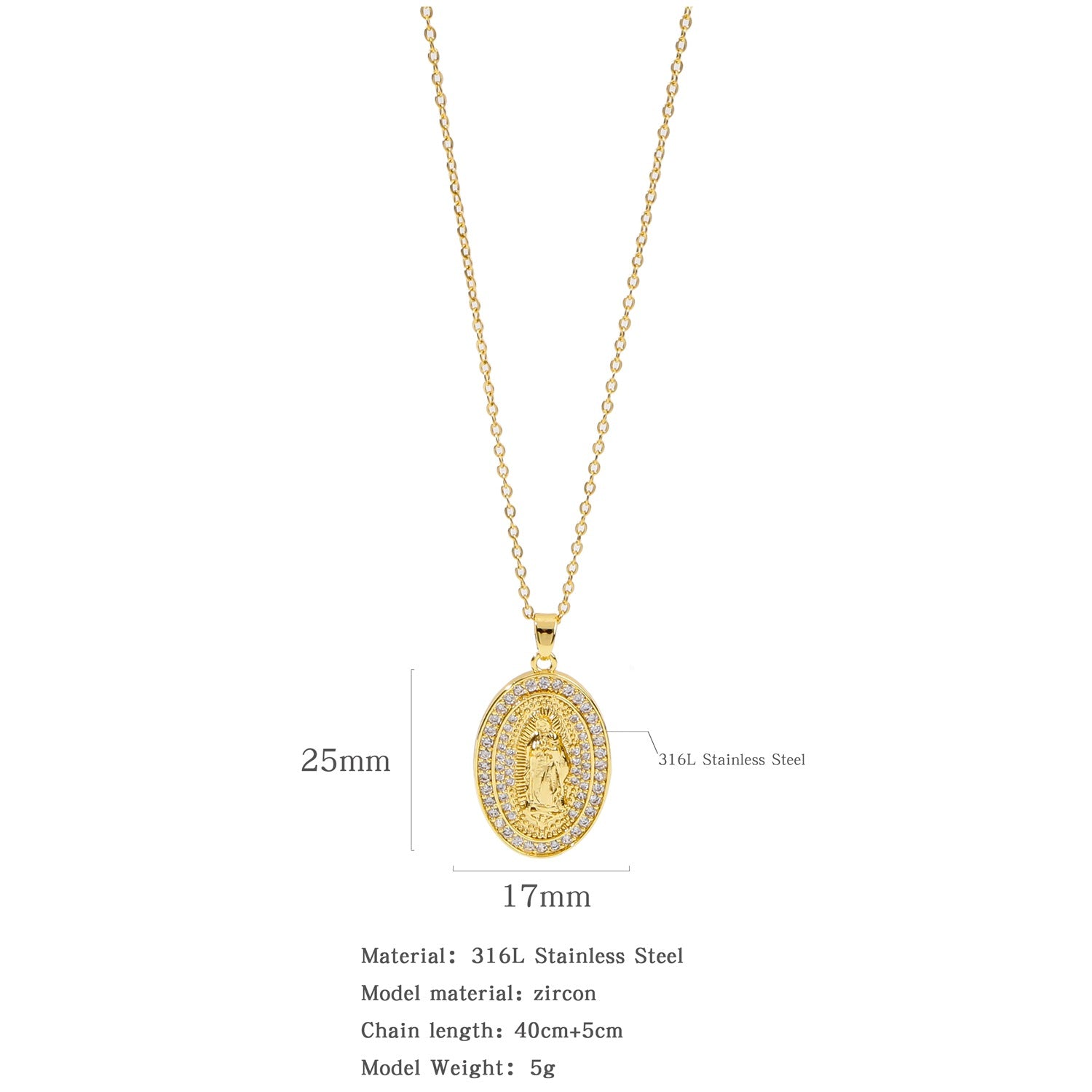 Wholesale Copper Inlaid Zircon Virgin Mary Necklace Fashion Jewelry for Women