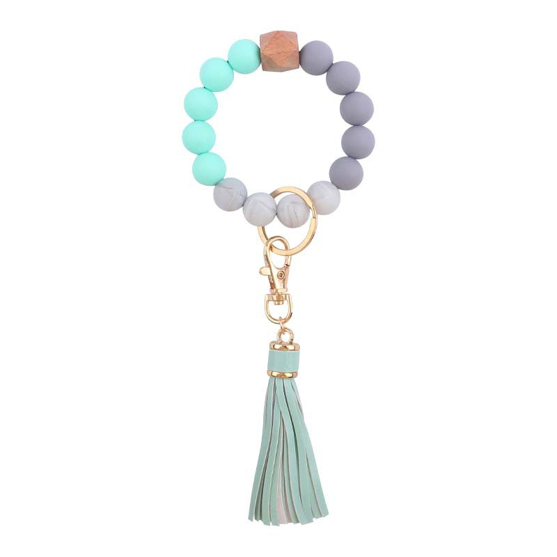 Wholesale  leather PU tassel silicone bracelet wrist keychain