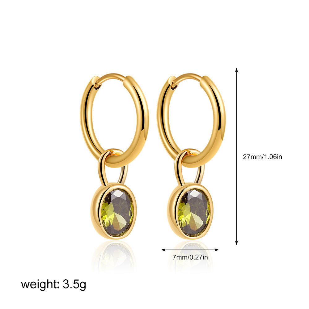 Wholesale  Stainless Steel 18K Gold Color Zircon Oval Earrings