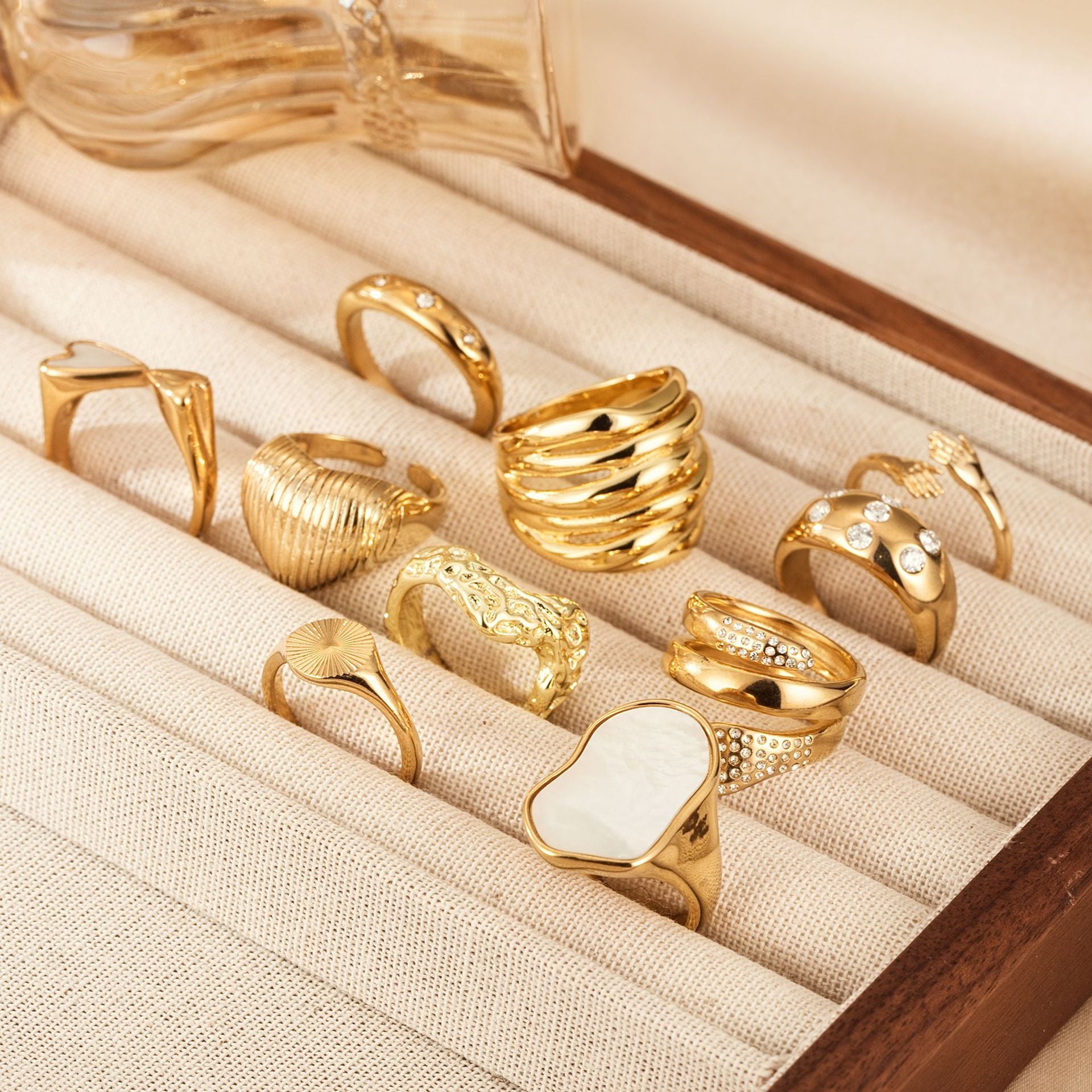Wholesale Women' s Gold Plated Stainless Steel Cube Ring,  Trendy Boutique Resale Jewelry