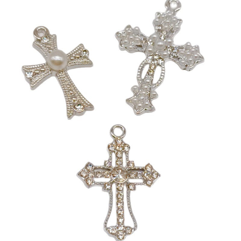 Wholesale 10pcs Alloy memory diamond cross accessories earrings necklace pendant jewelry ornaments earring DIY materials