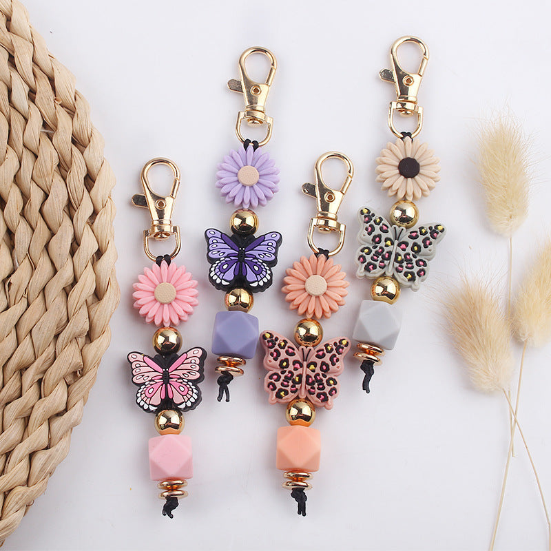Wholesale Cartoon Colorful Butterfly Silicone Beaded Lanyard Keychain ACC-KC-GuangTian066