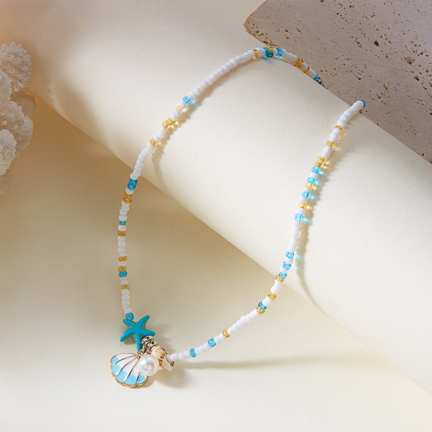 Wholesale  Summer Small Fresh Shell Starfish Conch Rice Bead Necklace