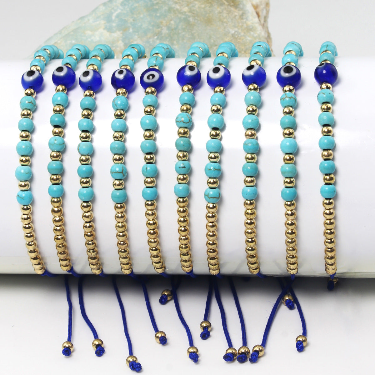 Wholesale Evil Eye Woven Rope Turquoise Beaded Bracelet for Women,  Handmade Geometric Style,  Chic Jewelry Accessory Gift
