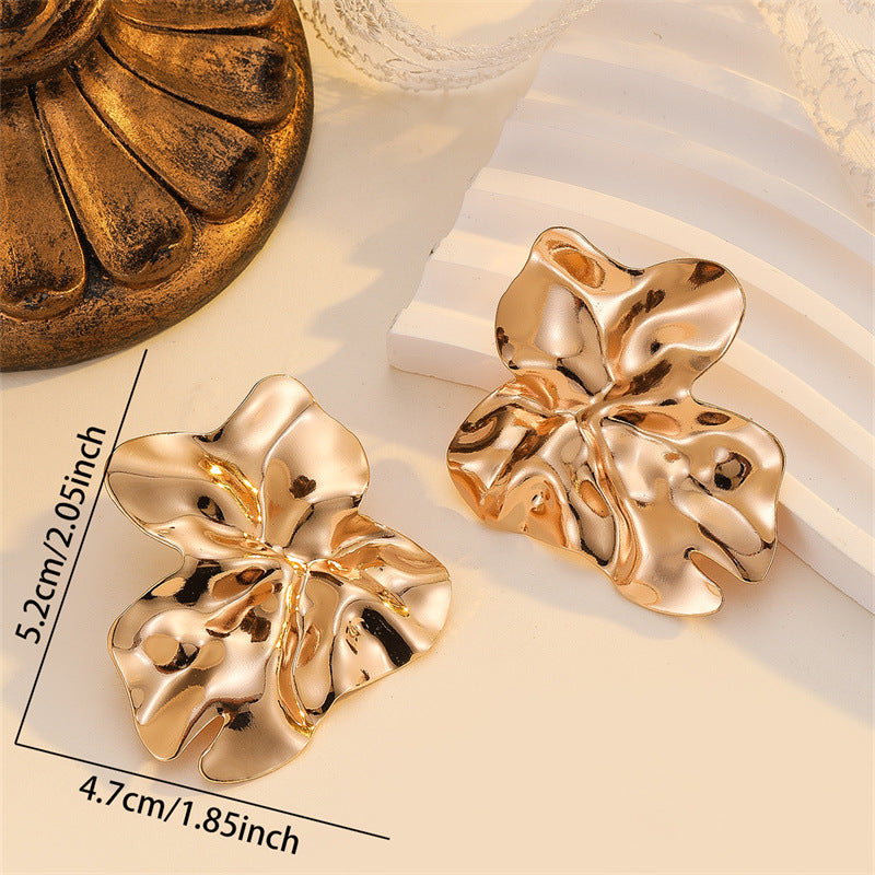 Wholesale Retro Exaggerated Irregular Geometry Metal Earrings Textured Lava Fold Jewelry Accessory