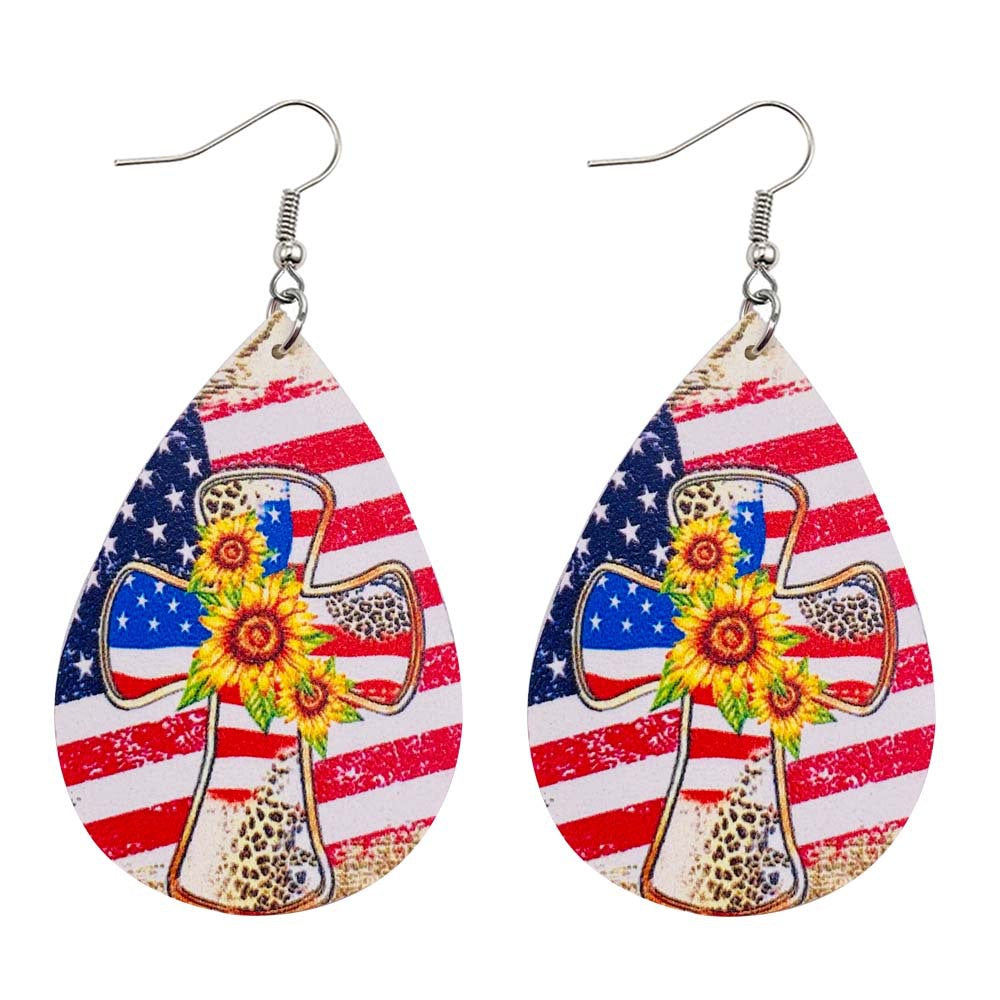Wholesale American Independence Day Cross Football Leather Earrings ACC-ES-CY023