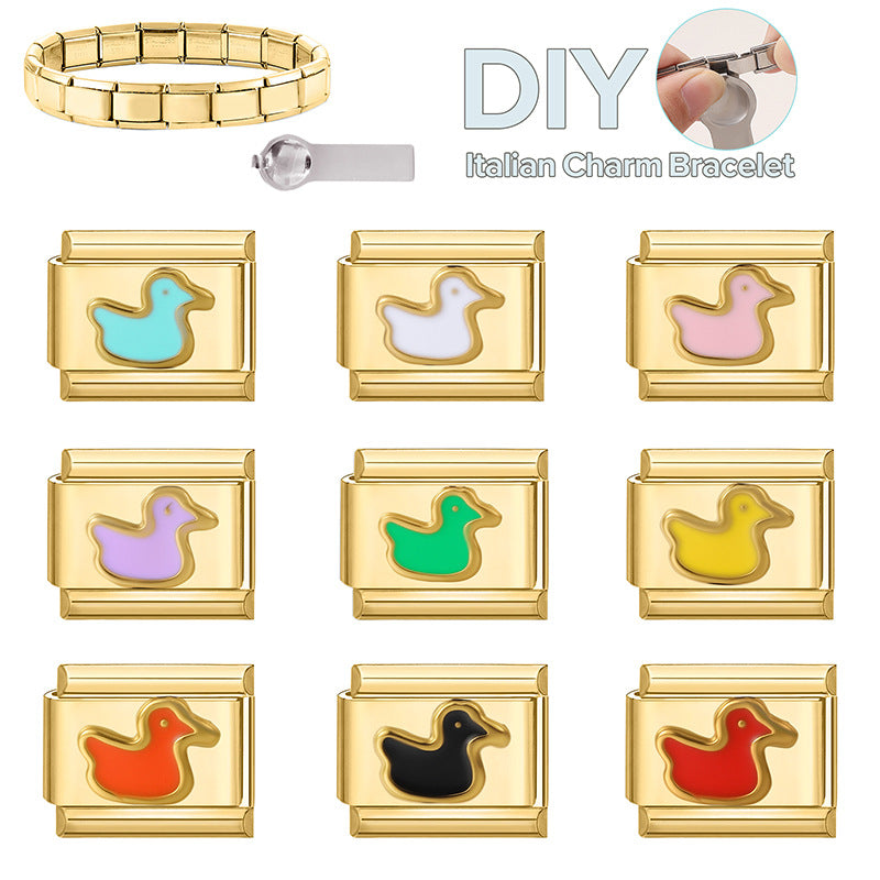 Wholesale Land Animal Italian Charms
 DIY square duck Section Creative Stainless Steel Composable Bracelet