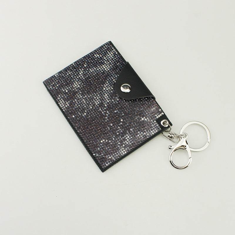 Wholesale PU small card holder rhinestone keychain