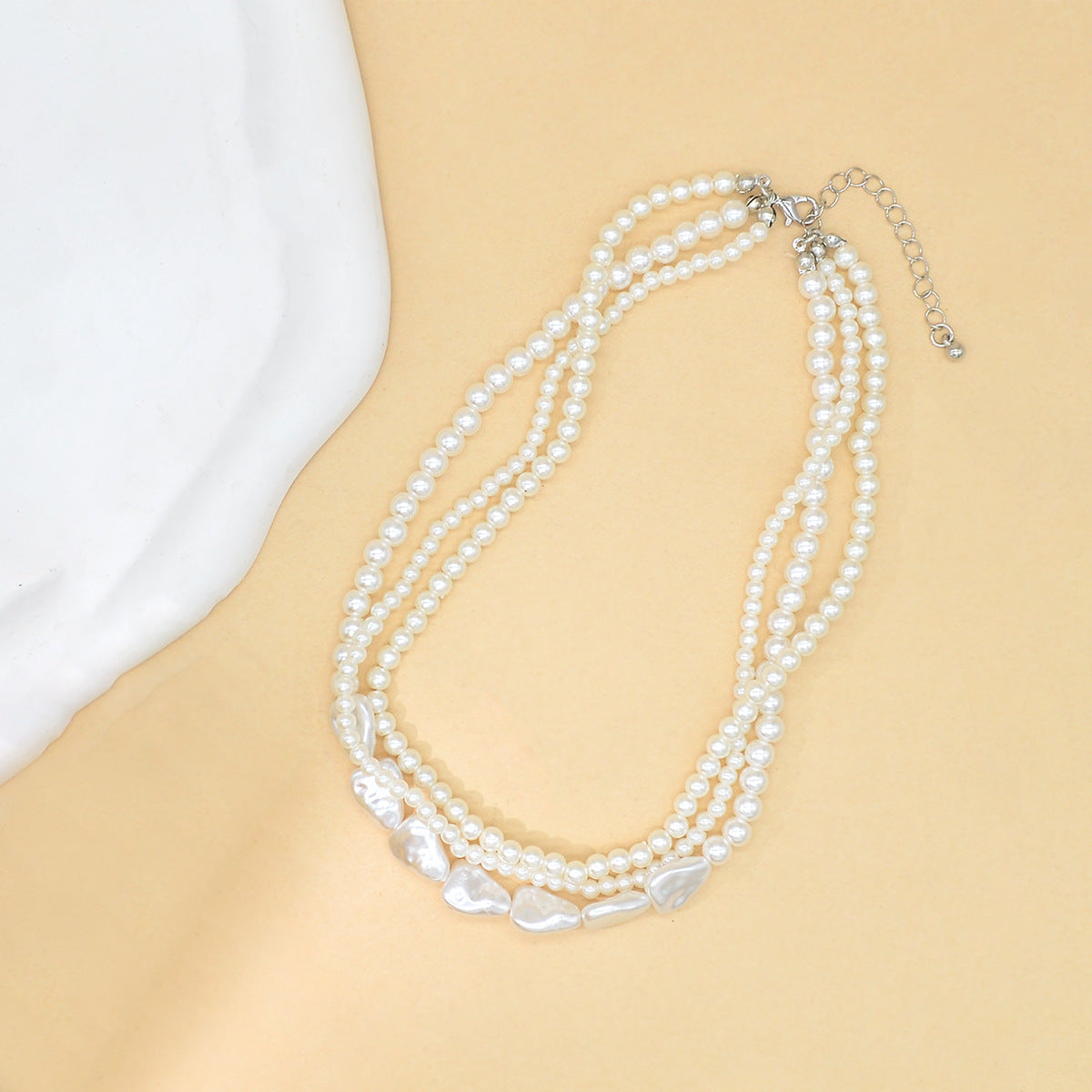 Wholesale retro  pearl stacked woven Baroque necklace