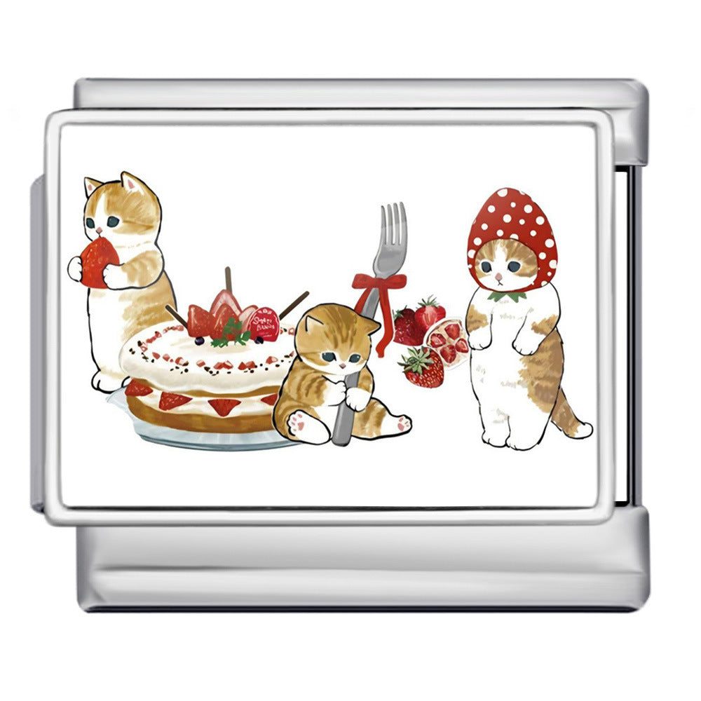 Wholesale Italian Charm Bracelet 9mm DIY Cute Cat Series  Creative Stainless Steel Composable Bracelet