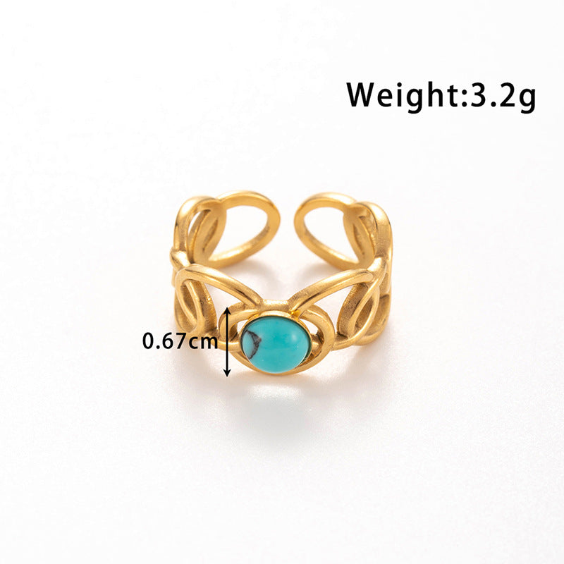 Wholesale  titanium steel light luxury   line wide  turquoise opening adjustable ring