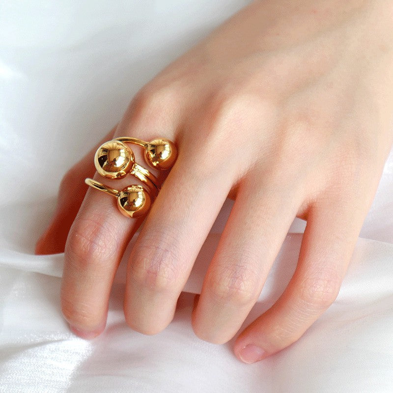 Wholesale Copper Plated 18K Gold Round Ball Open Adjustable Rings ACC-RS-Miye002