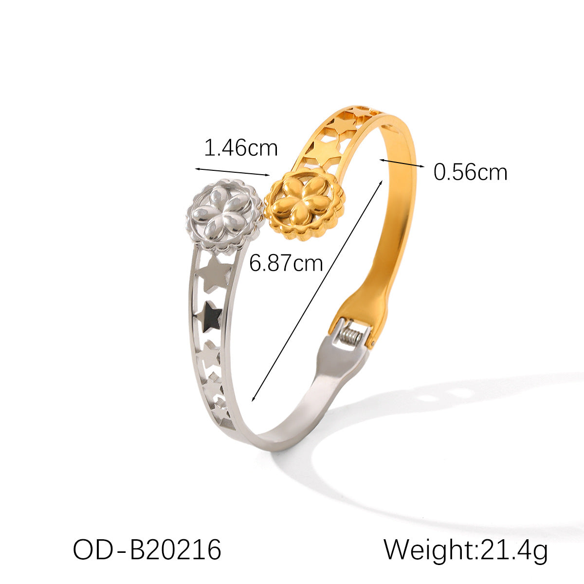 Wholesale  retro zircon five-leaf flower five-pointed star hollow titanium steel bracelet