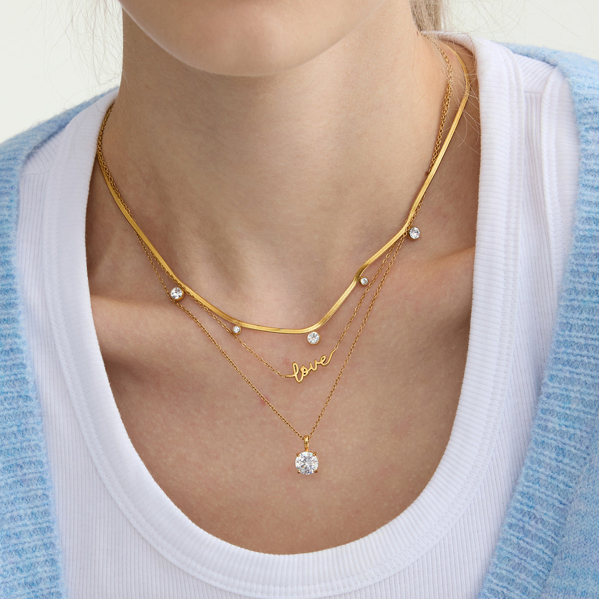 Wholesale Old Money Style Stainless Steel Zircon Clavicle Necklace Fashion Jewelry Accessory Gift