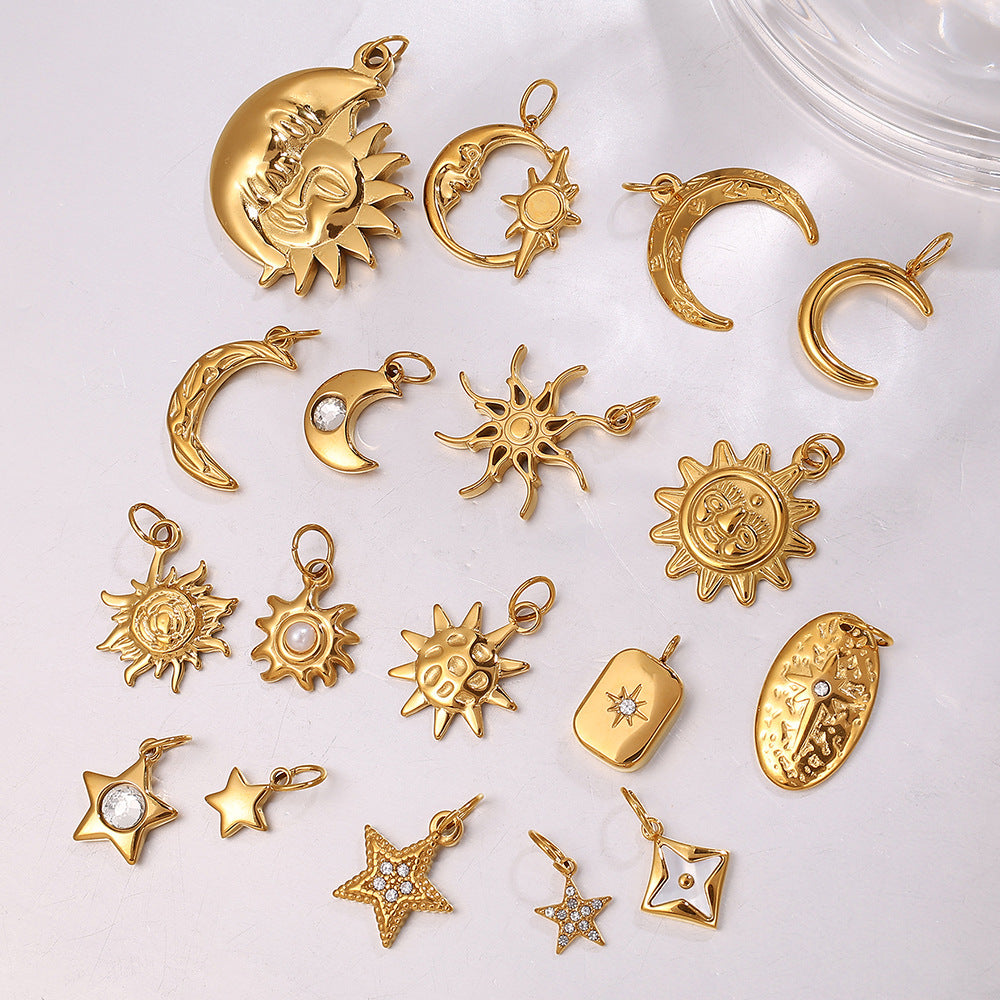 Wholesale wind hot sun moon stainless steel plated 18K gold Charms