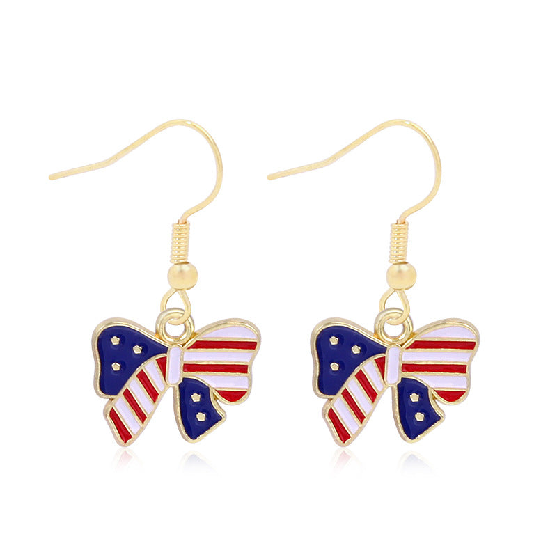 Wholesale American Independence Day Alloy Oil Drop Flag Pentagram Angel Earrings ACC-ES-BinLi003