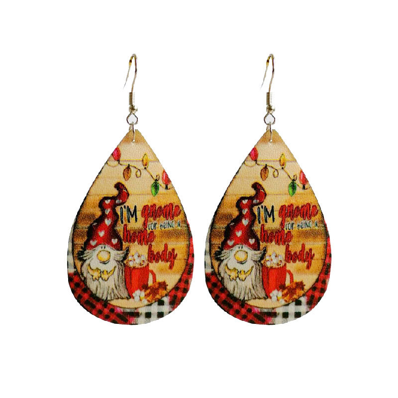 Wholesale 2 Pairs/pack Christmas Teardrop Leather Earrings ACC-ES-HY213