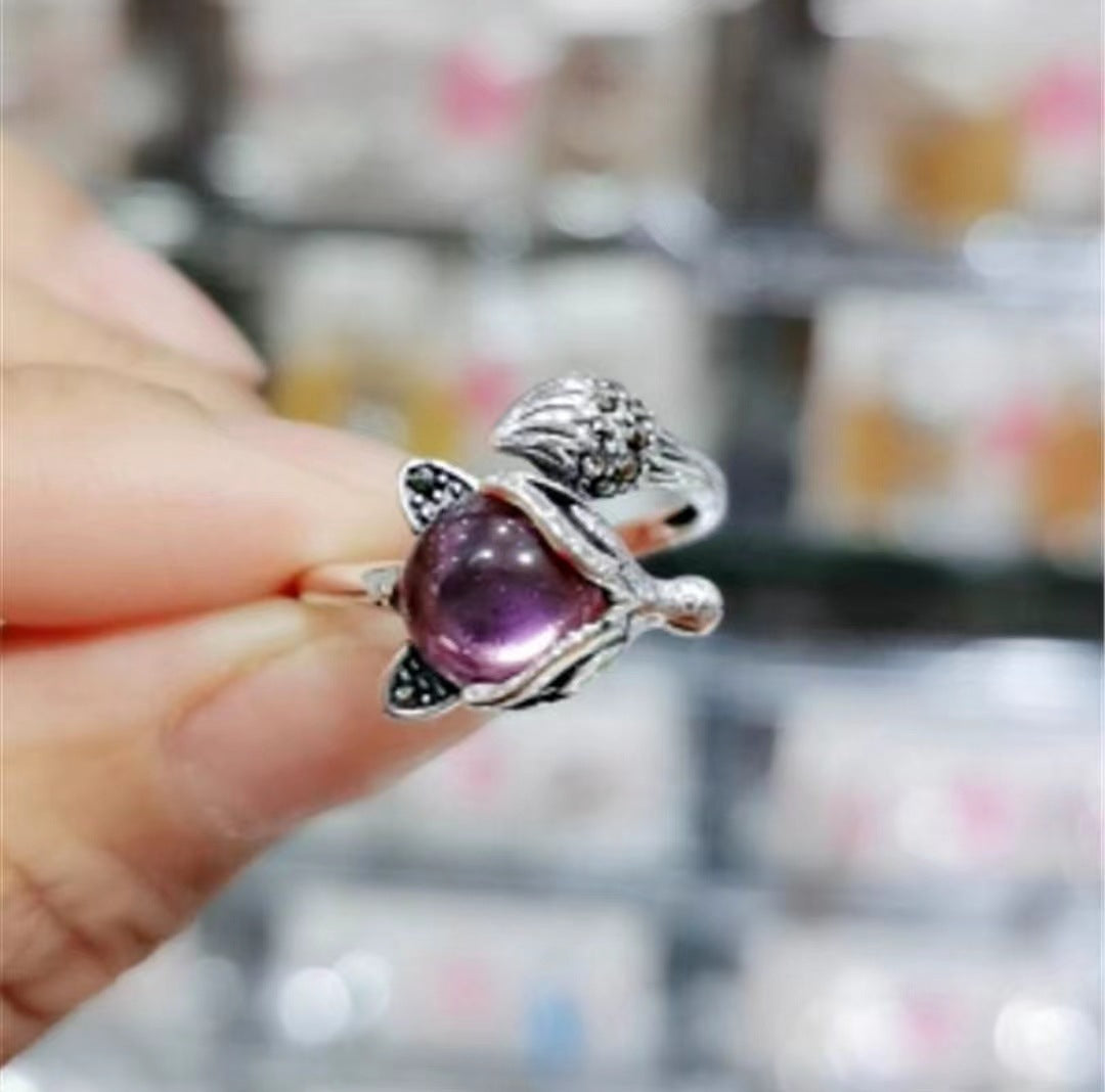 Wholesale Chalcedony Pomegranate Red Vintage Fox Open Adjustable Ring