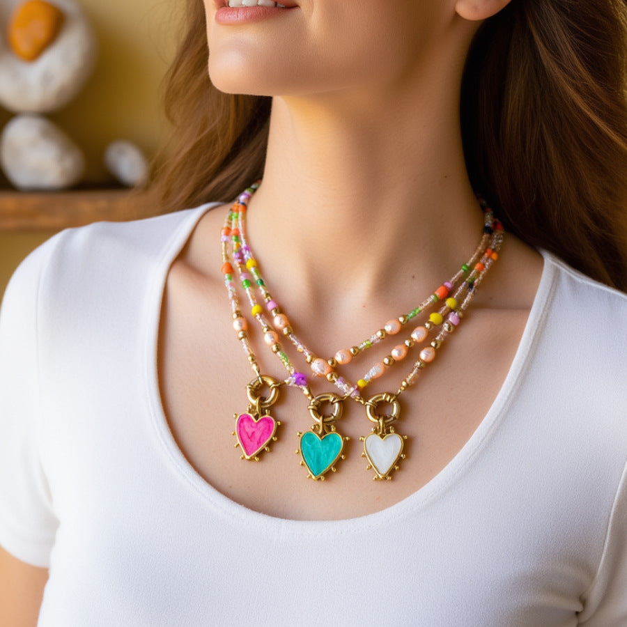 Wholesale  Heart-Shaped Beaded Pendant Necklace