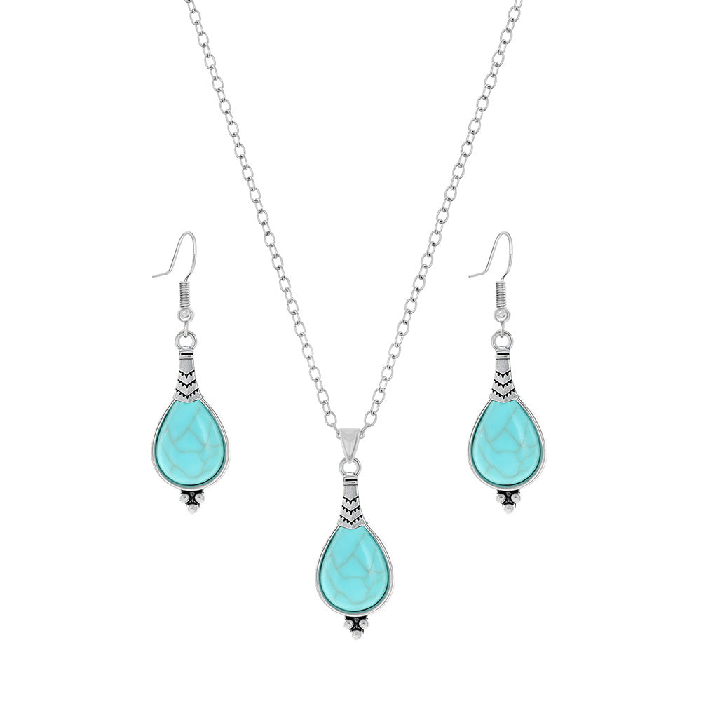 Wholesale Cross-border Amazon popular ethnic style earrings European and American turquoise retro National style earrings necklace suit jewelry