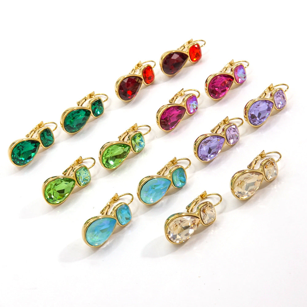 Wholesale Stainless Steel Water Drop Zircon Ears Earrings