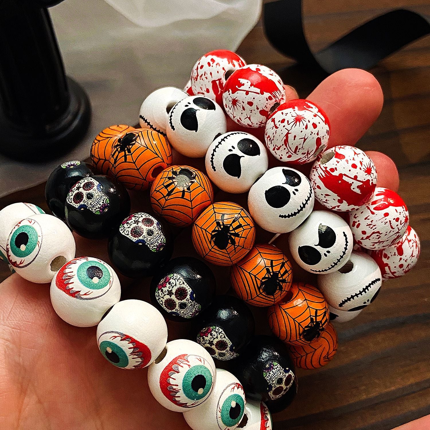 Wholesale Wood Beaded Bracelet with Pumpkin and  Print  Festival Jewelry Accessory