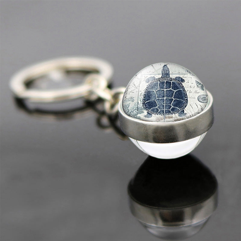 Wholesale Retro Starfish Turtle Marine Life Double Sided Glass Ball Keychain ACC-KC-JiaYun003
