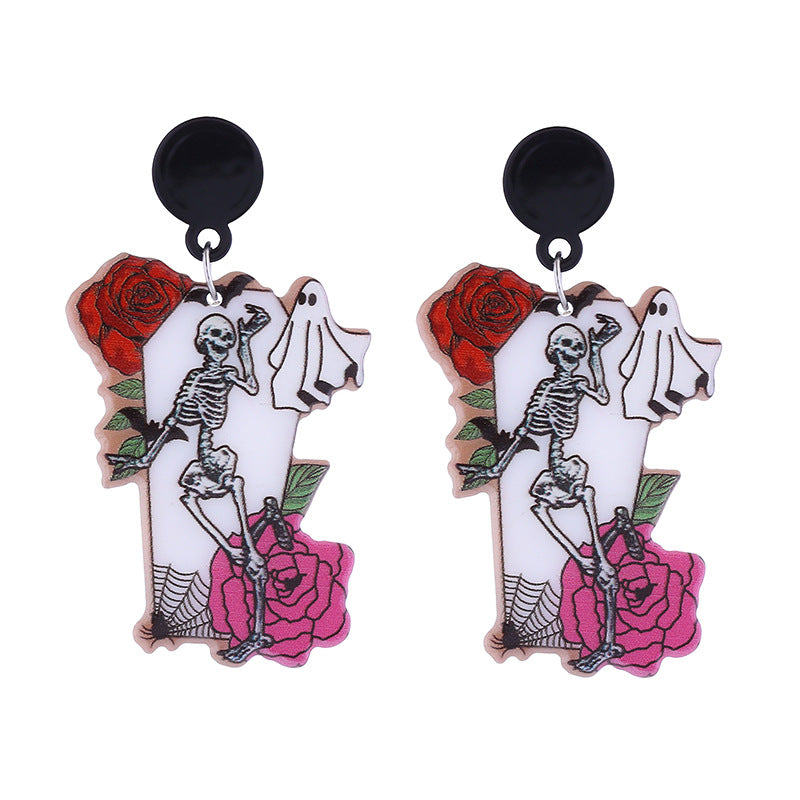 Wholesale  Halloween cute funny long-legged witch pink ghost acrylic earrings