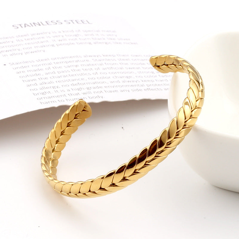 Wholesale Stainless Steel Wheat Ear Open Bracelet ACC-BT-QianCai001