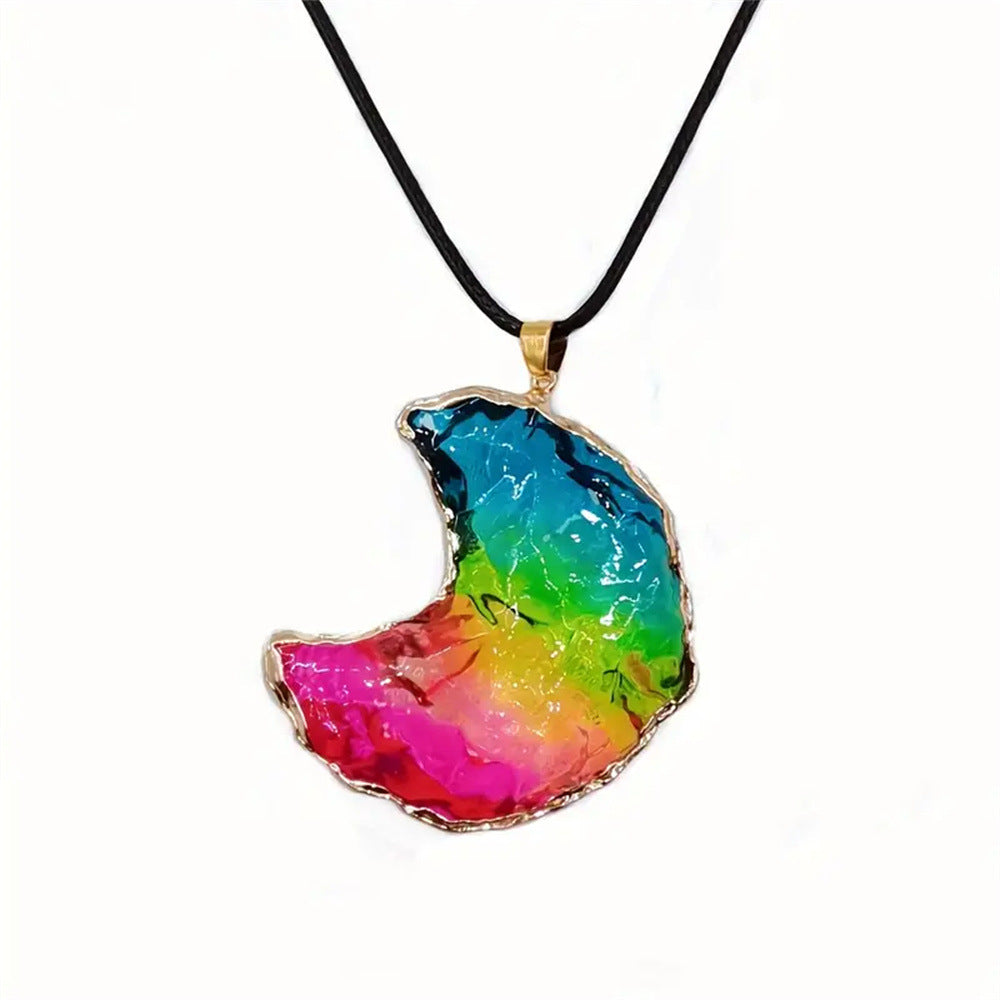 Wholesale Rainbow Moon Amethyst Crystal Alloy Pendant Necklace DIY Fashion Accessory Boutique Gift