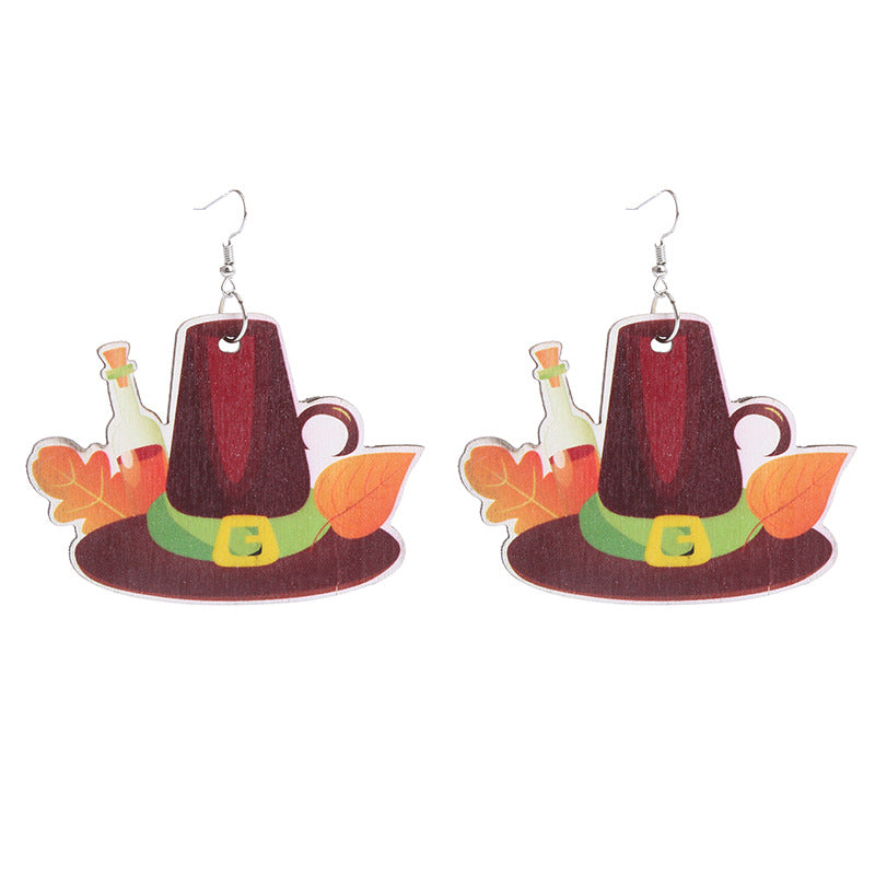 Wholesale Thanksgiving Pumpkin Maple Leaf Turkey Wooden Earrings ACC-ES-CT030