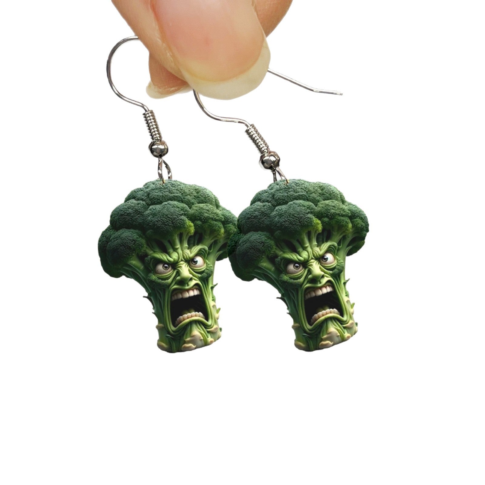 Wholesale Angry Vegetable Cartoon Broccoli 2D Acrylic Earrings