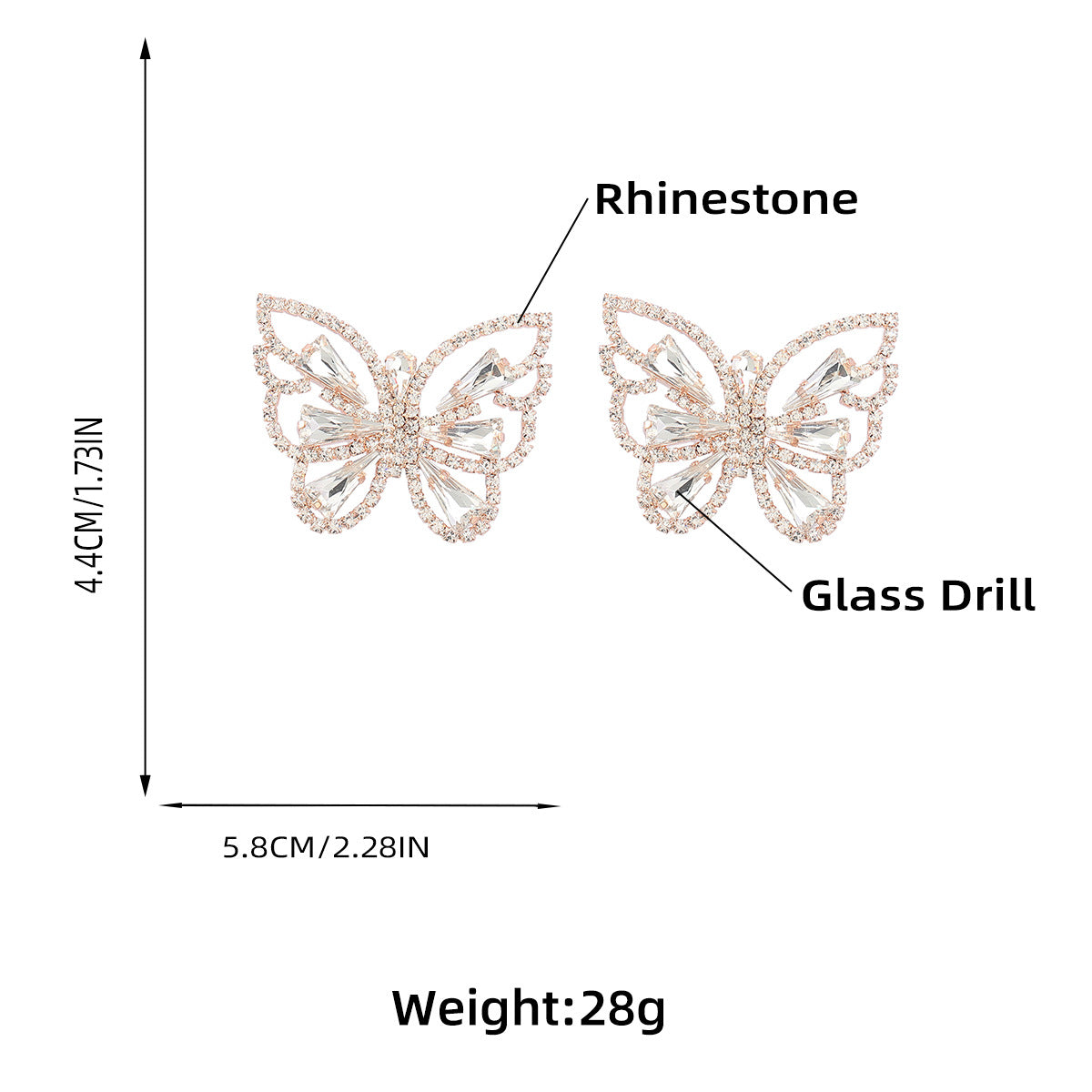 Wholesale Super Flash Claw Chain Rhinestone Butterfly Alloy Earrings ACC-ES-JL019