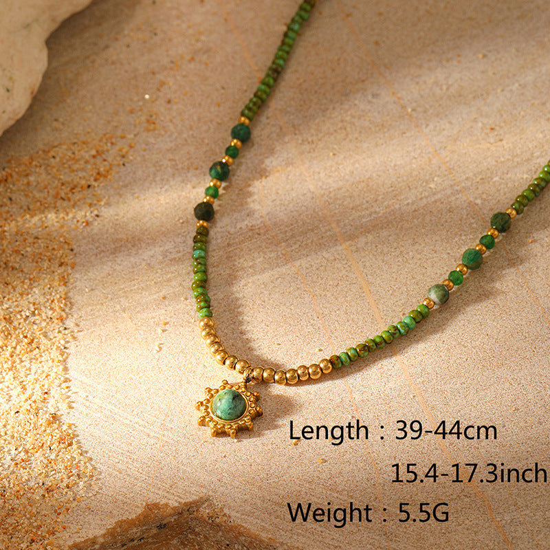 Wholesale Natural Stone Stainless Steel  Pendant Necklace