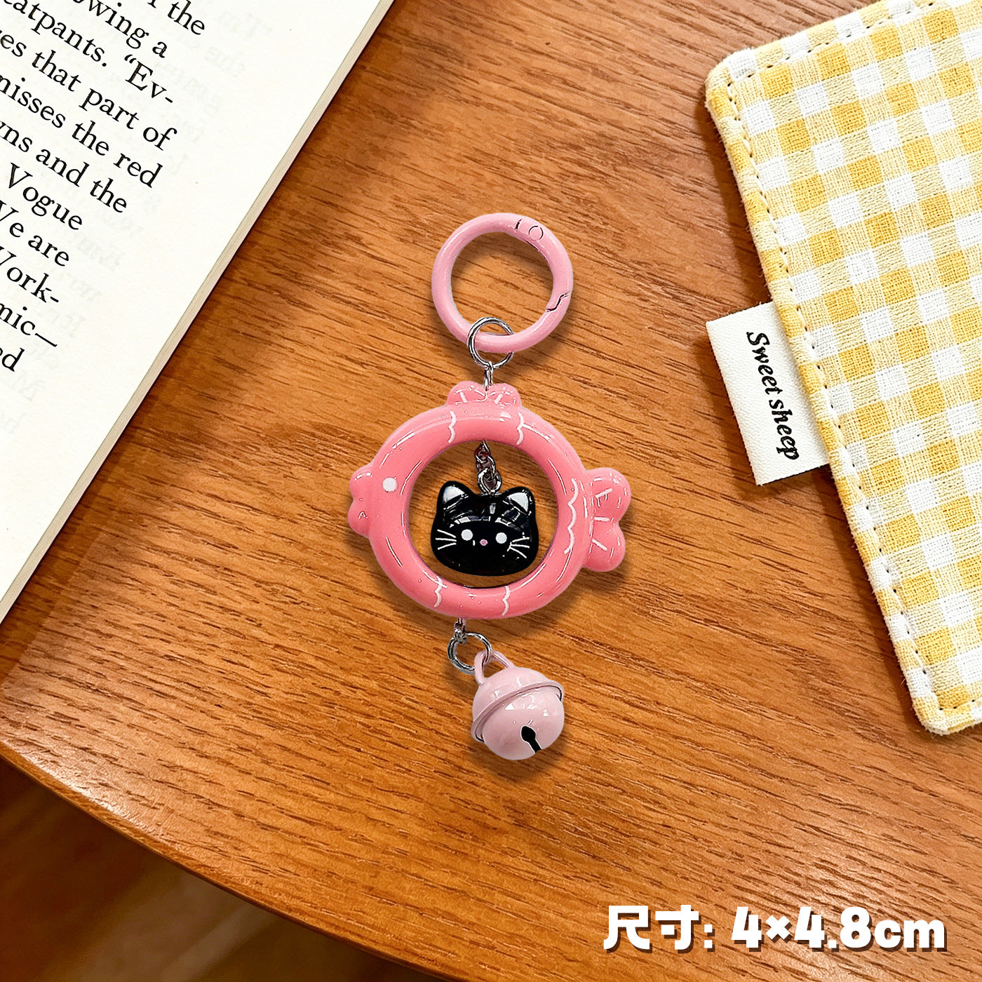 Wholesale Cartoon Cat and Fish Keychain with 3D Bell Pendant Decorative Bag Charm Gift