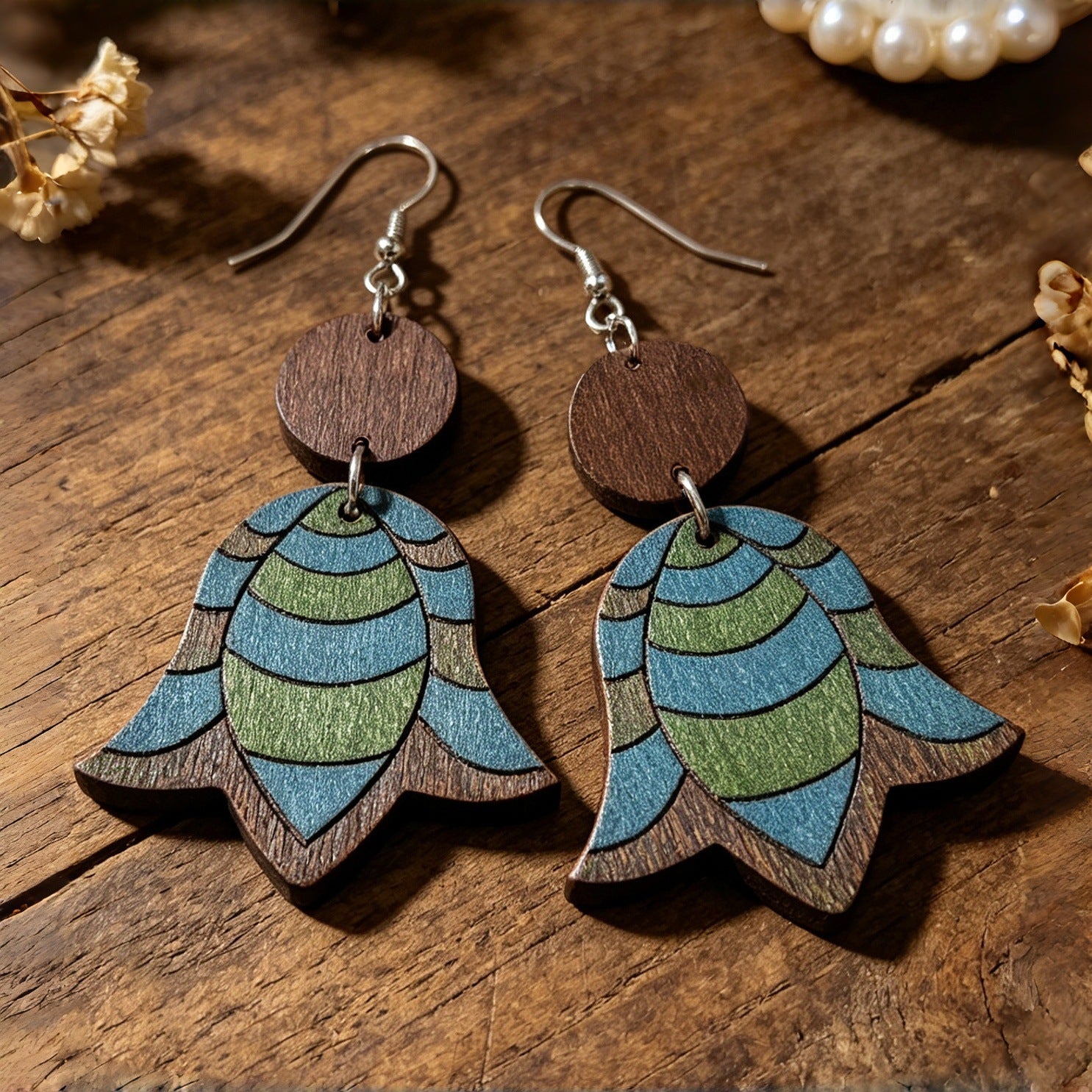 Wholesale Wooden Double Layer Lily Of The Valley Drop Earrings Vacation Style Floral Jewelry Fashion Accessory Gift Boutique Resale