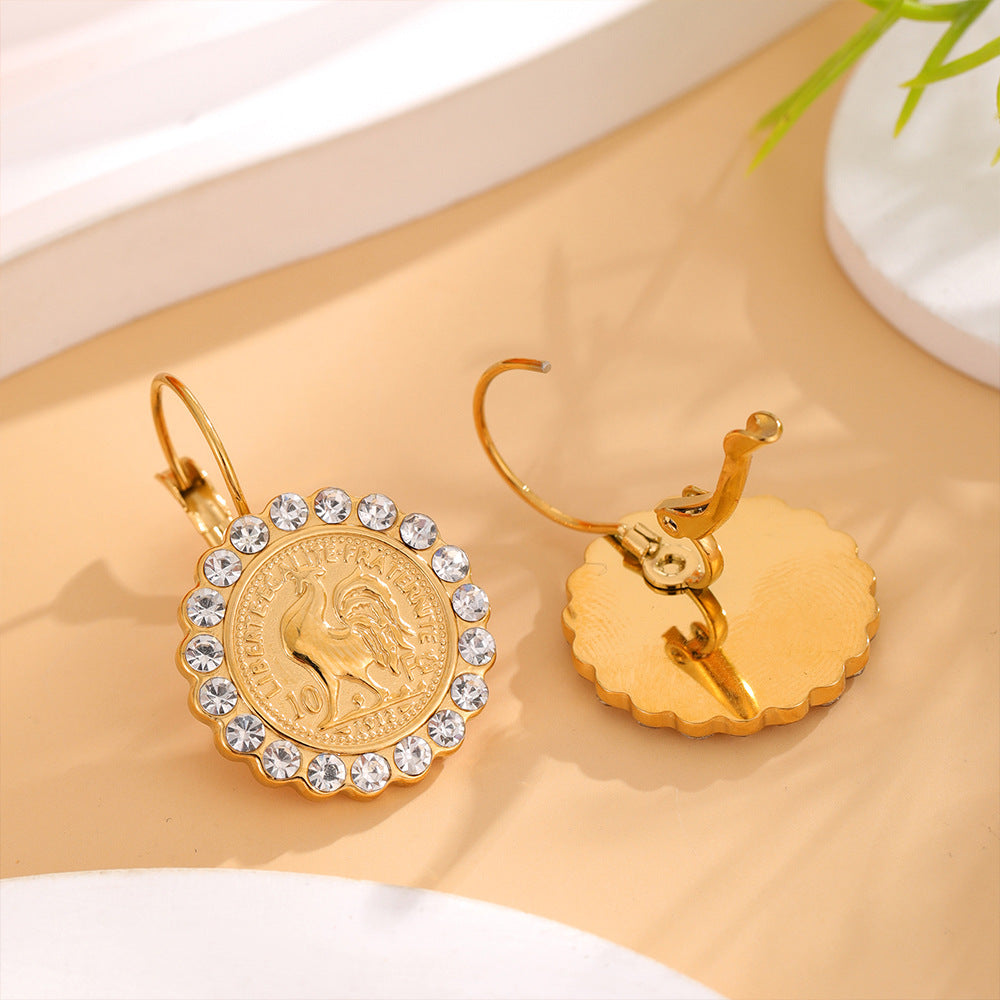 Wholesale  Stainless Steel Earrings Full Diamond  Light Luxury Earrings