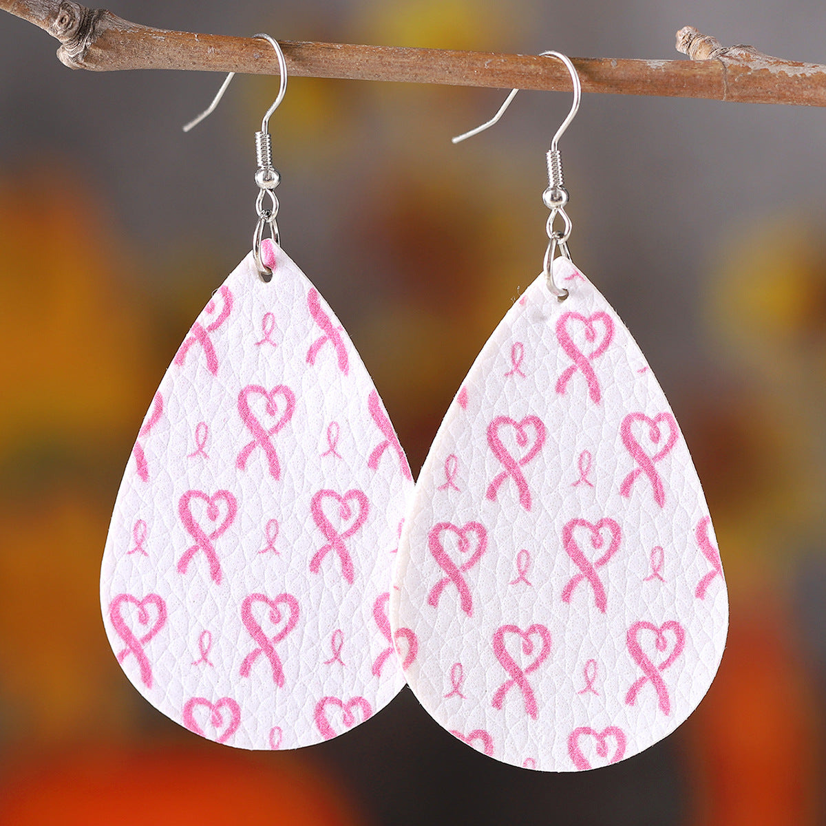 Wholesale Love Pink Ribbon Water Drop Pendant Earrings ACC-ES-ChuLian106