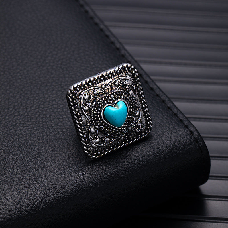 Wholesale Retro Bohemian Silver Flower Imitation Turquoise Ring - Fashion Accessory for Boutique Resale