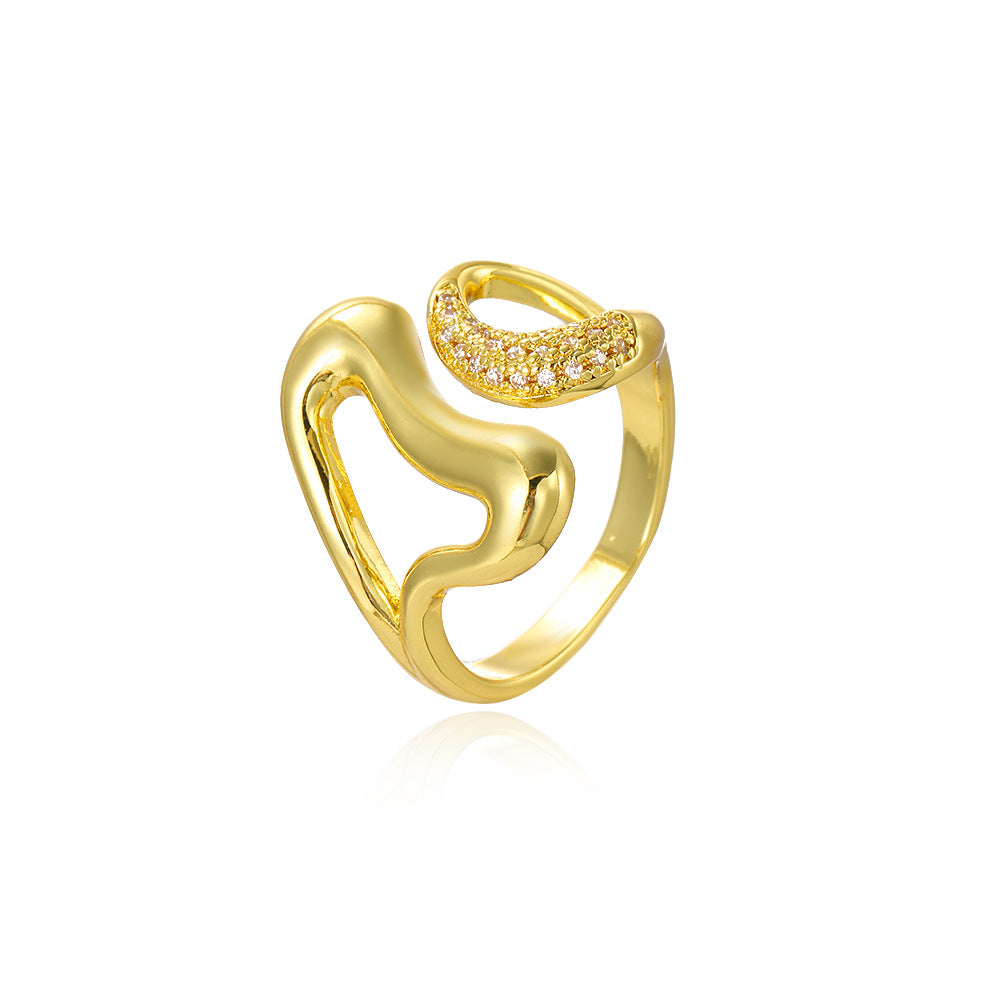 Wholesale 18k copper plated irregular heart-shaped open ring